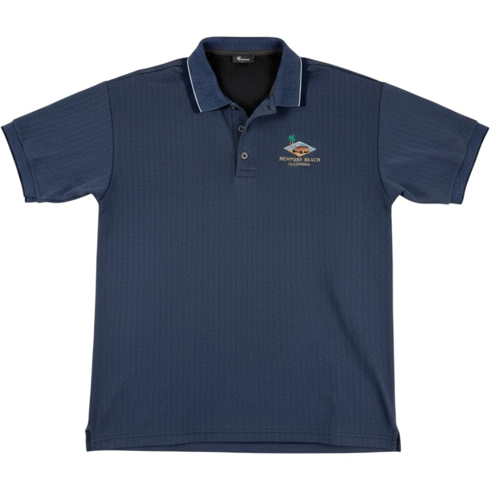 Newport Beach California‎ Polo Shirt Mens Navy Blue Herringbone Surf Wagon